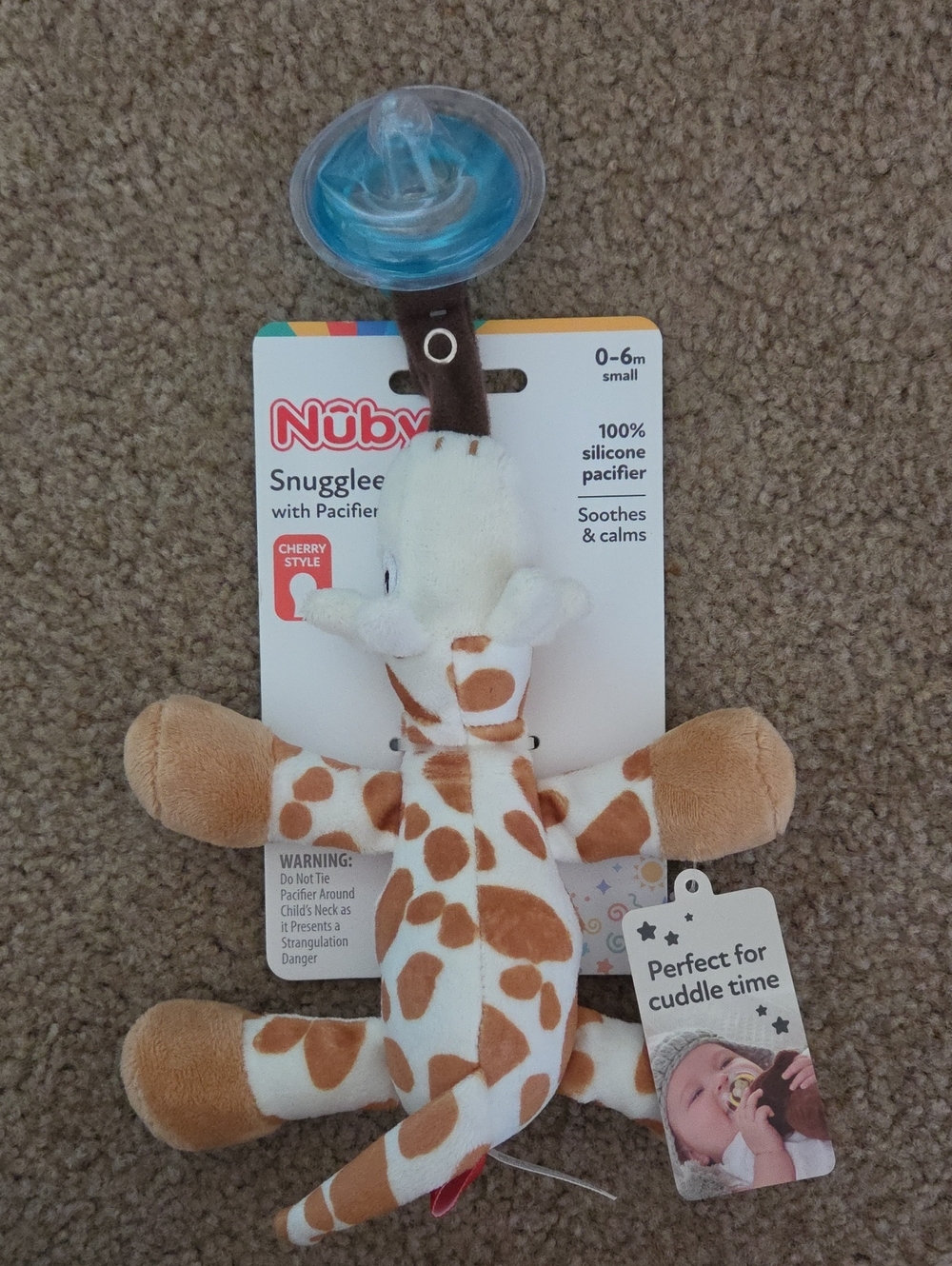 Nuby Brown & White Giraffe Snuggler with Blue Pacifier